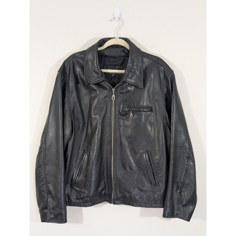 Vintage Wilsons Leather Men's M Motorcycle Jacket Black Leather Cafe Racer Zip - Picture 1 of 16